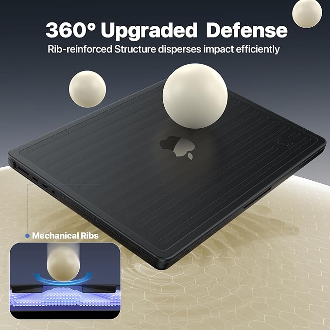 Soonjet TravelArmor for MacBook Pro 14 inch Case | M5 M4 M3 M2 M1 Pro/Max 2026 2025-2021 | Anti-Crack Tech | Ribbed Structure | Hard Shell Laptop Cover | Space Black Clear