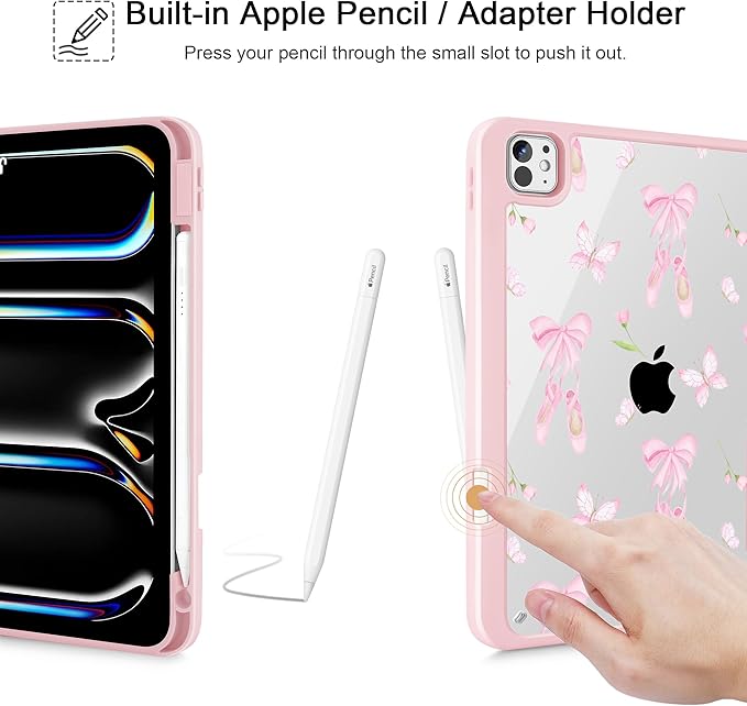 May Chen for iPad Pro 13 Inch Case M5 2025 / M4 2024, Built Pencil Holder & Clear Transparent Print Back Shell Slim Stand Shockproof Tablet Cover, Auto Wake/Sleep, Ballet Shoes