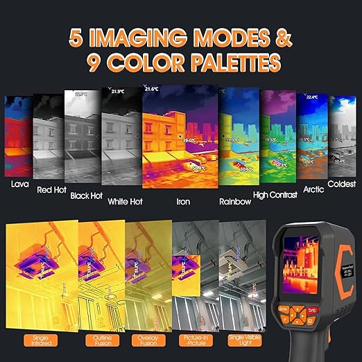 Thermal Imaging Camera 256 x 192 IR Resolution,512 x 384 Super Resolution Therma Camera,8 GB Storage & Video Recording, 1080P Visual Light Camera Handheld Infrared Thermal Imager with PC Analysis