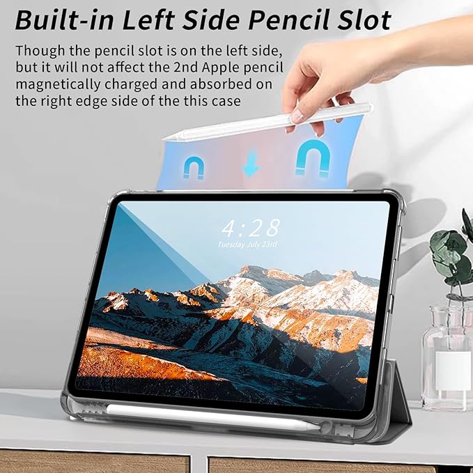 Kenke for iPad Pro 11 Inch Case 4th/3rd/2nd/1st Generation 2022/2021/2020/2018 Support 2nd Pencil Charge with Built-in Left Side Pencil Holder, Hard Frosted Back Cover & Colored Edge (Black)