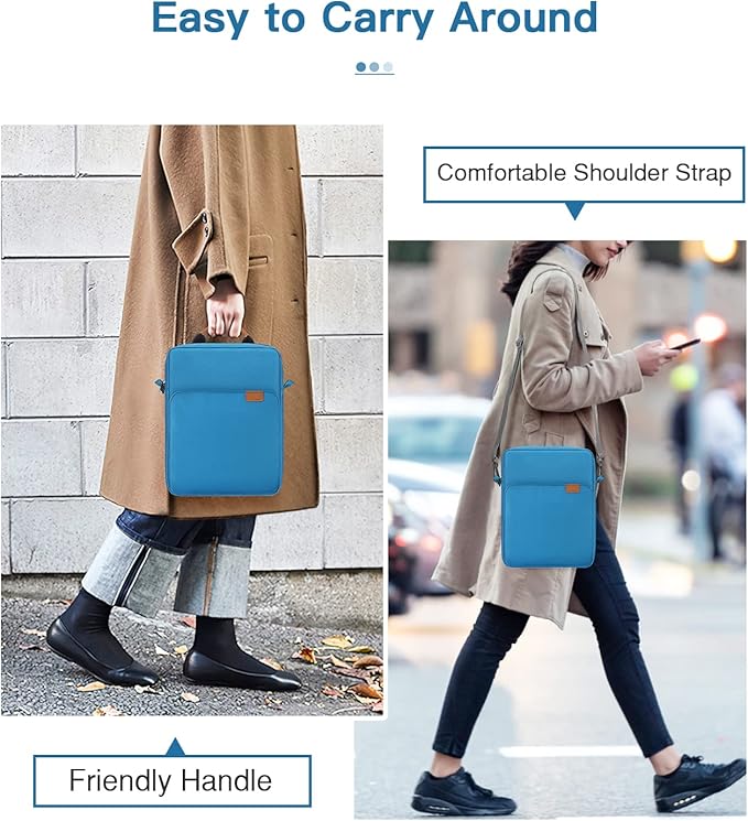 MoKo 9-11 Inch Tablet Sleeve Bag Handle Carrying Case with Shoulder Strap Fits iPad Pro/Air/A16 11 inch,iPad 10th 10.9,i-Pad 9/8/7th 10.2,iPadAir 5/4th 10.9,i-Pad 9.7,Tab S8/S9 11", Peacock Blue