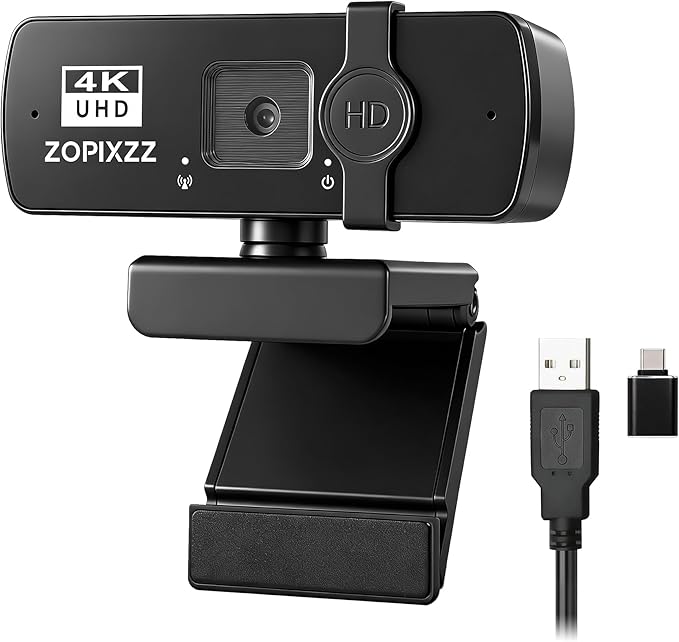 4K Webcam for PC Ultra HD Web Camera with Microphone, PDAF Autofocus,Privacy Cover,USB A & USB C Adapter, Plug & Play,Ideal for Business Meetings&Live Streaming