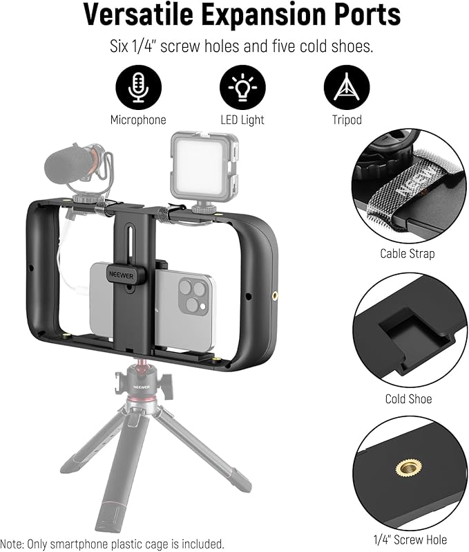 NEEWER Mobile Phone Video Rig, Mobile Phone Grip Stabiliser Cage with Cold Shoe and 1/4 Inch Thread, Video Recording Film Rig, Compatible with iPhone 16 15 Pro Max Plus 14 13 Mini X XS Max XR