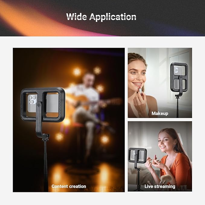 NEEWER Basics 10W Selfie Light with Tripod Stand, 1200mAh LED Square Ring Lighting, 72" Selfie Stick Phone Holder Compatible with iPhone, CRI90 3 Modes Remote for Travel Vlog Video Recording, NL100B