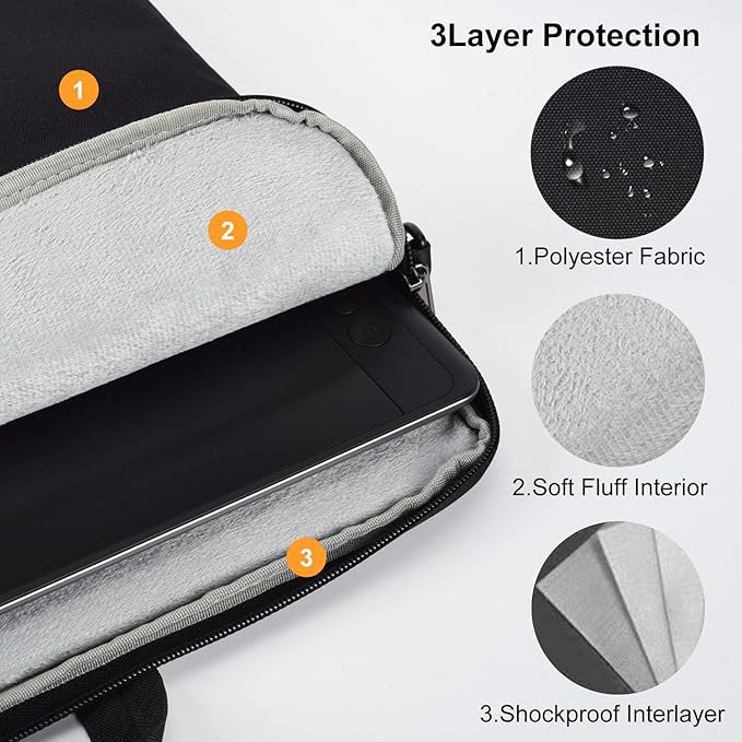 Graphics Drawing Tablet Sleeve Case Bag Compatible with Wacom Cintiq 16/Pro 17, XP-Pen Artist15.6 Pro V2, Huion Kamvas Pro 16, Travel Shoulder Carrying Bag with Strap, Black