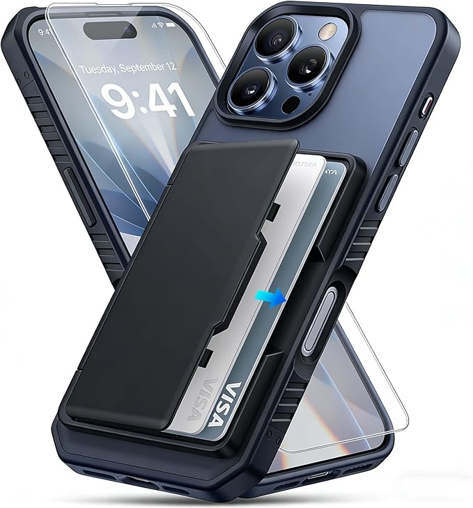 Miracase for iPhone 14 Pro Max Flip Case Wallet, Built-in Card Holder (3-5 Cards) Military Grade Protection, Rugged Protective Phone Case for 14 Pro Max, Dark Blue