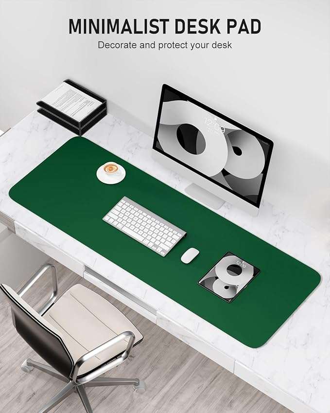 Desk Pad, 48" x 17" PU Leather Non-Slip Desk Mat Large Mouse Pad for Desktop, Waterproof Laptop Computer Writing Mat for Office, Home, Work, Gaming, Dark Green