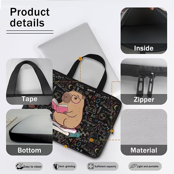 Capybara Formula 15 Inch Laptop Sleeve Protective Laptop Case Tote Bag with Zipper for Women Men Handbag Tablet Carrying Case Shoulder Bag for Business Travel Back to School Supplies