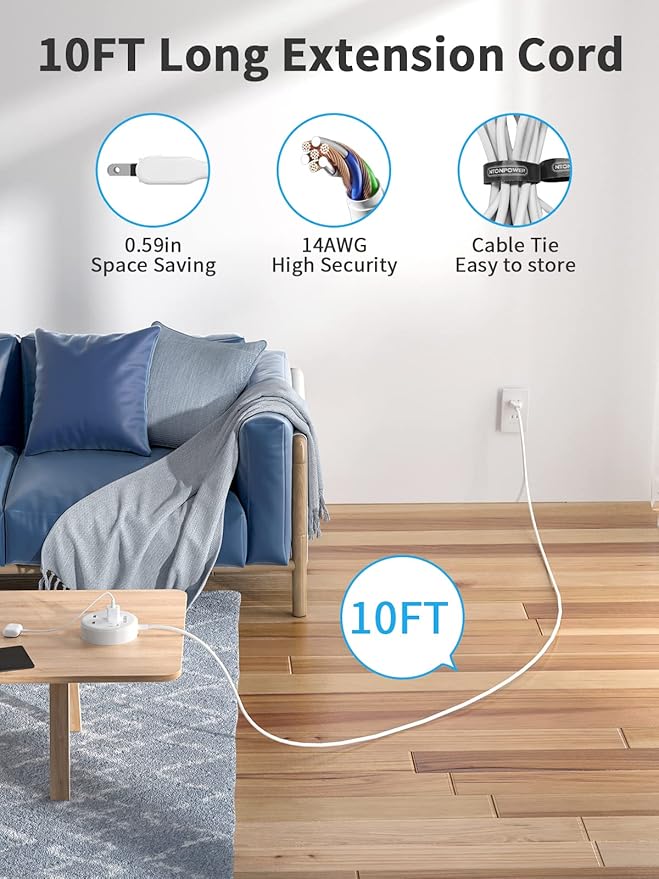 NTONPOWER 2 Prong Power Strip, 9.8ft Extension Cord with Polarized Plug, 3 Prong to 2 Prong Outlet Adapter, 3 Outlets 2 USB Charging Ports, Wall Mountable, Ideal for Old House Non-Grounded Outlets