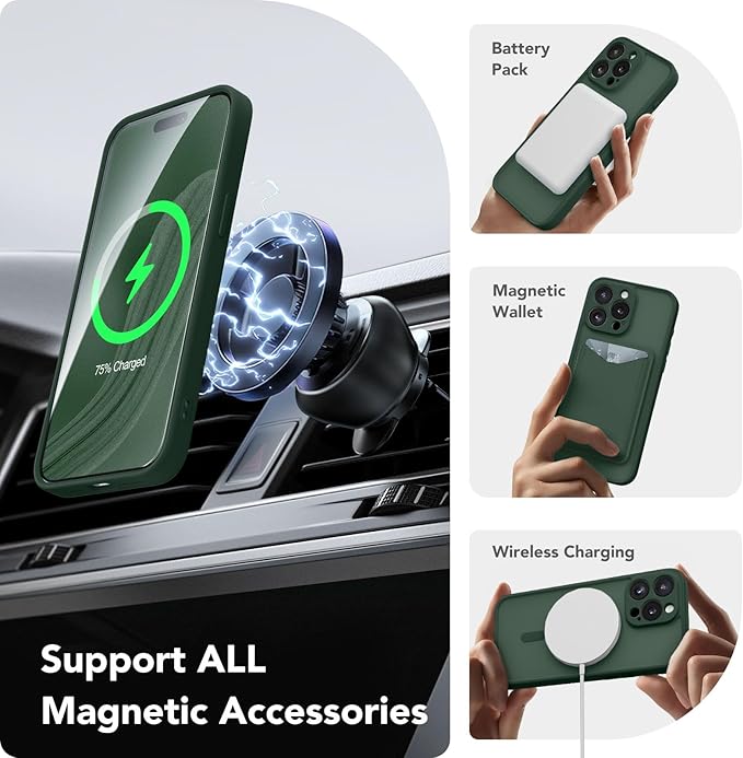 CAPRARO CAPRRO Magnetic for iPhone 13 Pro Max Case, [Compatible with MagSafe] [Full Camera Protection] Shockproof Protective Slim Translucent Matte Phone Case for iPhone 13 Pro Max 6.7'', Deep Green