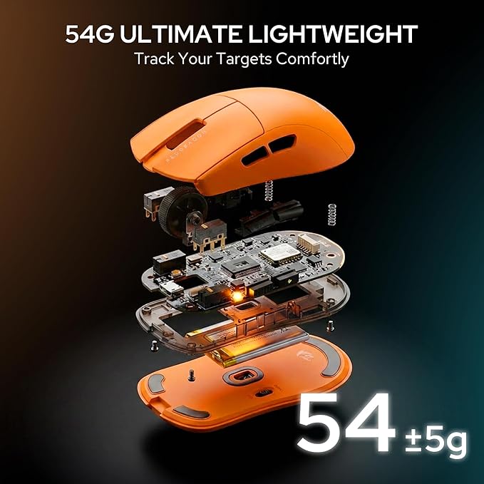 Redragon M916 ULT Wireless 8K Polling Rate Gaming Mouse, 54G Ultra-Lightweight 30,000 Max DPI Gaming Mice w/Ergonomic Natural Grip Build, Full Programmable Buttons, Orange