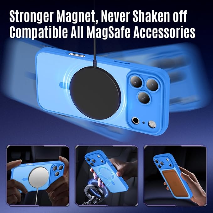 Symcele Designed for iPhone 17 Pro Case, Compatible with MagSafe, [Camera Protection] [15FT Military Drop Protection] Shockproof Translucent Matte Anti-Slip Phone Case, 6.3", Blue