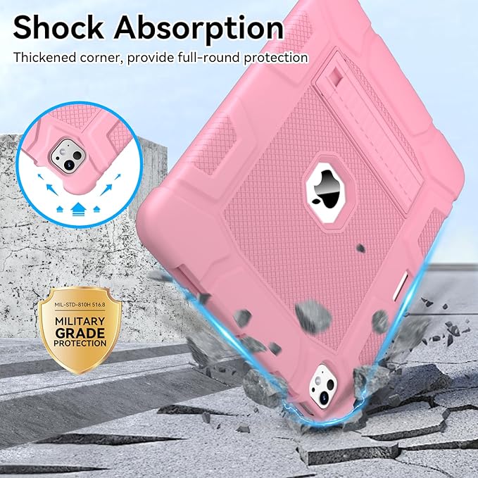 Case for iPad Pro 13 Inch Case (M5 2025/ M4 2024) with Pencil Holder, Built-in Stand, Military Grade Shockproof Protective Cover for iPad Pro 13" 8th/ 7th (Rose Gold)