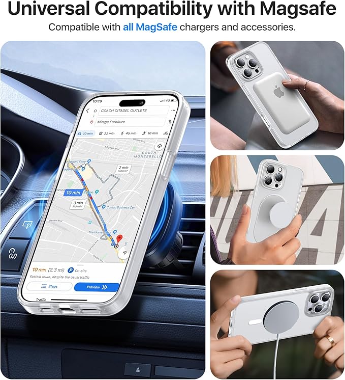 Magnetic for iPhone 15 Pro Max Case[Compatible with MagSafe][Military-Grade Drop Protection][Anti-Yellowing]Shockproof Protective Translucent Matte Cover for iPhone 15 Pro Max Phone Case,White