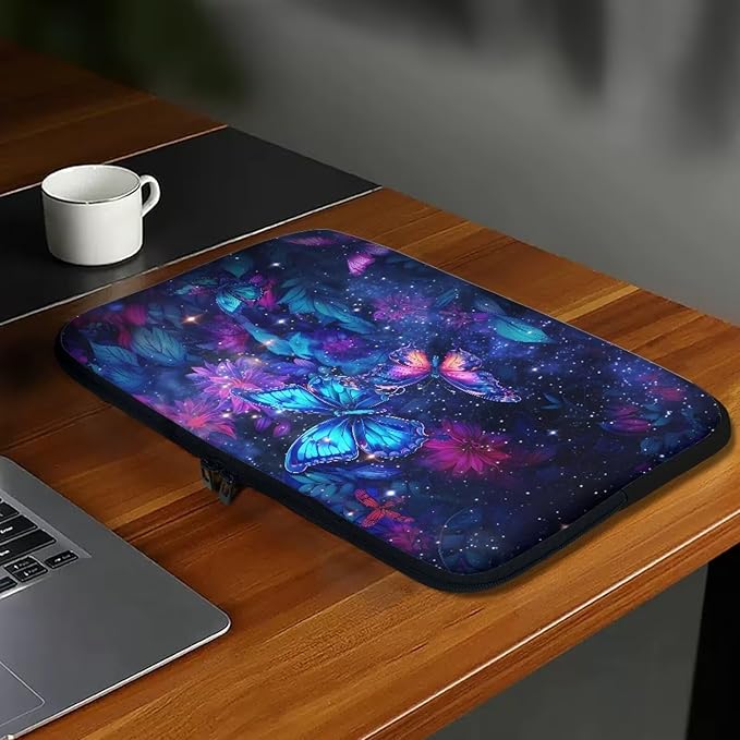 Butterfly Flower Laptop Sleeve 13 inch Lap Top Case for Women Girls Galaxy Computer Sleeve Slim Laptop Protector with Multiple Uses Laptop Carrying Case Briefcase