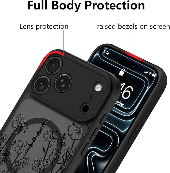 KANGHAR Case Compatible with iPhone 17 Pro Max Florals Pattern [Compatible with Magsafe] Cute Blooming Flowers Protective Magnetic Case for Girls Women Men