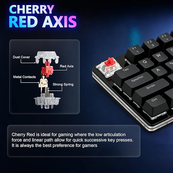 aikeec Black Mini 4-Key Keypad Mechanical Gaming Keyboard, Self Programming,OSU Hot Swap Game Keyboards with 1.5m USB-C Data Cable（Upgrade Cherry Shaft &RGB LED）