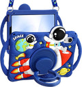 Boaretiu Kids Case for iPad mini 7 (A17 Pro)/mini 6 Generation 8.3 Inch - Cute Cartoon Astronaut Spaceship Silicone Case with Strap & Rotating Stand Soft 3D Tablet Cover for Boys Teens
