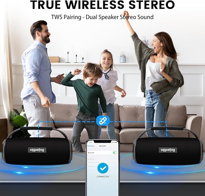 IPX5 Waterproof Portable Bluetooth Speaker 5W Stereo Sound with Bluetooth 5.3, TWS, 1200mAh Battery, USB-C Fast Charge, for Outdoor/Party/Home