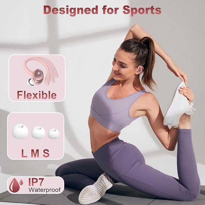 Wireless Earbuds Bluetooth 5.4 Headphones Sport, 2026 Bluetooth Earbuds with Earhooks, 50H Stereo Over Ear Buds, Earphone with 4 ENC Noise Canceling Mic, IP7 Waterproof Headset for Running/Gym/Workout