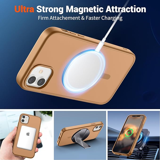 SUPFINE Magnetic for iPhone 12 Mini Case & iPhone 13 Mini Case (Compatible with MagSafe) (Military Grade Drop Protection) Slim Translucent Matte Shockproof Phone Cover,Brown