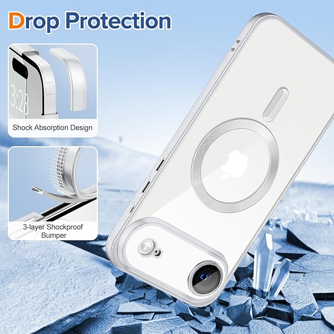 Hython Magnetic Clear for iPhone Air Case with Camera Lens Protector [Compatible with MagSafe] Luxury Plating Edge Slim Soft TPU Cover Protective Phone Case for iPhone Air 6.5", Matte Silver