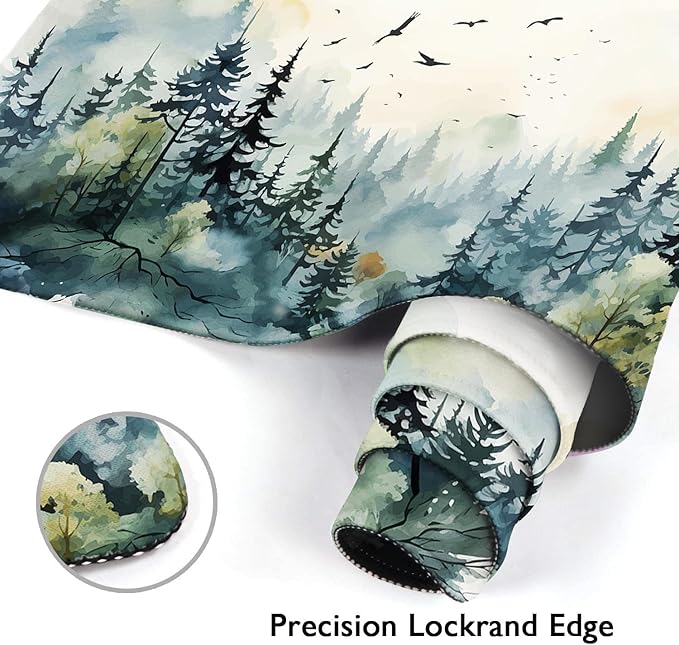 Arttown Green Ink Style Mountain Forest Mouse Pad Large Gaming Mat Non-Slip Desk Pad Keyboard and Mouse Desk Mat for Gamer, Office & Home, 31.5 x 15.7 in