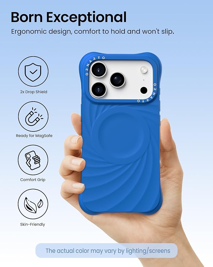 ORNARTO Vortuxe for iPhone 17 Pro Max Case 6.9" | 2X MIL-STD Protection | Camera Button Control | Compatible with MagSafe | Sleek Aesthetic Liquid Silicone Phone Cover | Azure