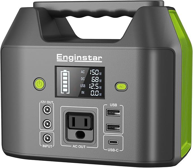 EnginStar Portable Power Station, 150W 155Wh Power Bank with 110V AC Outlet, 6 Outputs External Battery Pack Portable Backup Battery Laptop Charger with LED Light for Home Camping