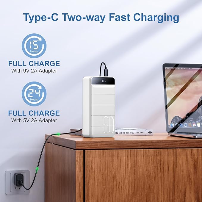 Portable Charger Power Bank 60000mAh Fast Charging 22.5W PD4.0 & QC 4.0 with USB C Battery Pack Charger Portable High Capacity Portable Phone Charger Power Bank for iPhone,Samsung,Travel (White)