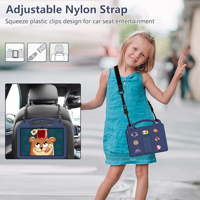 AKABEILA Compatible with ONN 10.1(GEN3) 2022(1000071485)/Amazon Fire HD 10(2021/2023)/Fire HD 10 Plus(2021/2023) Tablet Case, Kids Case with Shoulder Strap & Stand Handle for Girl Kid Gift Navy Blue