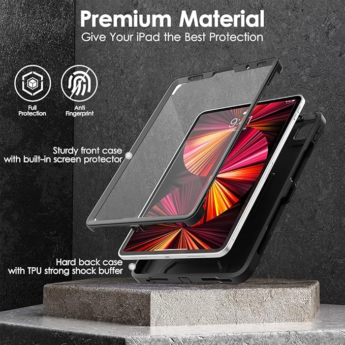 DTTO for iPad Pro 11 inch Case 2022(4th Gen)/2021(3rd Gen), [Screen Protector] Dual Layer Full Body Protection Cover with Pencil Holder, Also Fit iPad Pro 11'' 2020&2018/iPad Air 5/Air 4 - Black