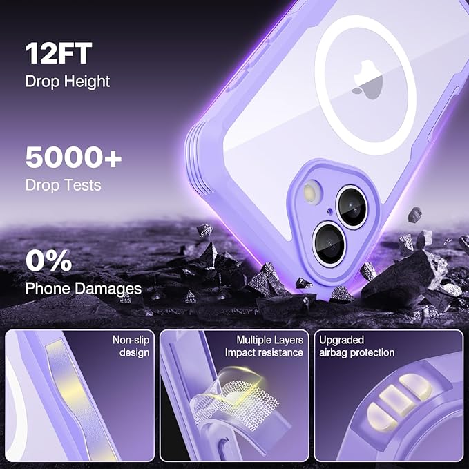 CENHUFO Magnetic Privacy for iPhone 17 Case [Compatible with Magsafe] Full Body Phone Case Built-in 9H Tempered Glass Screen Protector Camera Protection Shockproof Bumper Cover -Light Purple