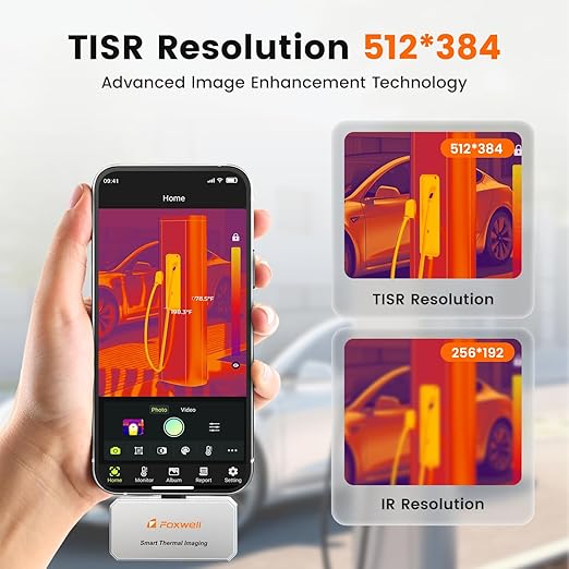 RT100 Thermal Camera for iPhone Series & iPads, 512 x 384 Super Resolution, 256 x 192 IR Resolution Infrared Camera, 25Hz Thermal Imaging Camera with -4°F~1022°F Temp Range, Temperature Alarm
