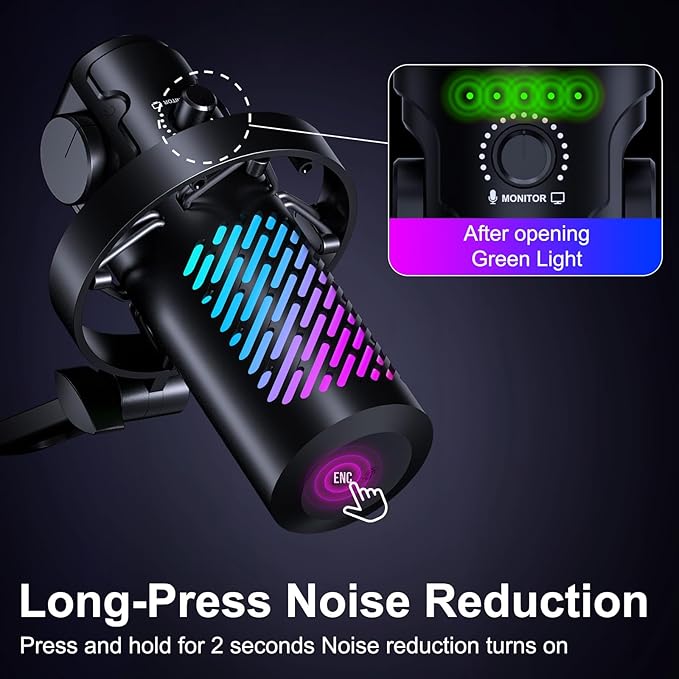 CG1 RGB Condenser Microphone Plug & Play, Noise Cancellation, Mute,Computer/Mic Monitoring Balance Adjustment, Headphone Jack, Desktop Stand for Gaming, Streaming, Podcasting, PC/Type-C Phones