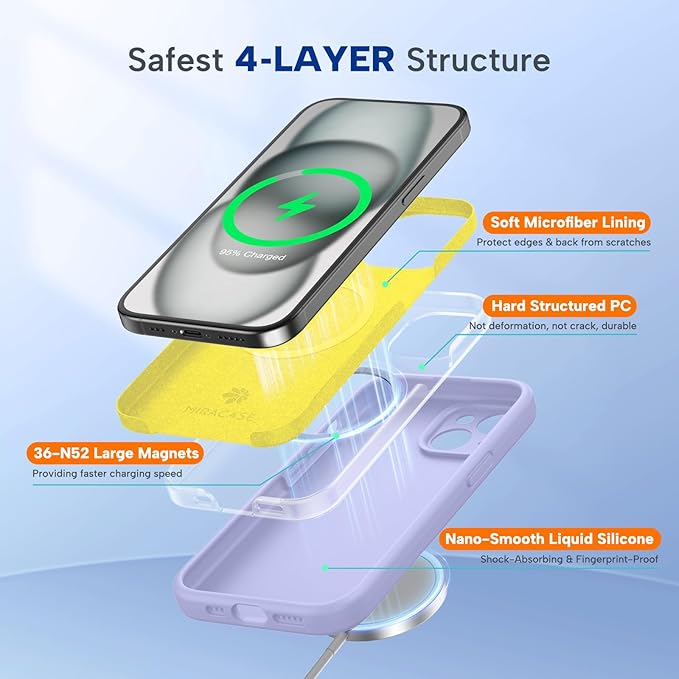 Miracase Magnetic for iPhone 15 Plus Case, [Soft Anti-Scratch Microfiber Lining], Magnetic for MagSafe, Liquid Silicone Shockproof Drop Protection Phone Case for 15 Plus, Light Purple
