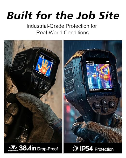 Handheld Thermal Imaging Camera, 25Hz Fast Refresh, TISR 240×240 Enhanced Display, -4°F to 1022°F, Temp Alarm, IP54 for Home & Industrial Use
