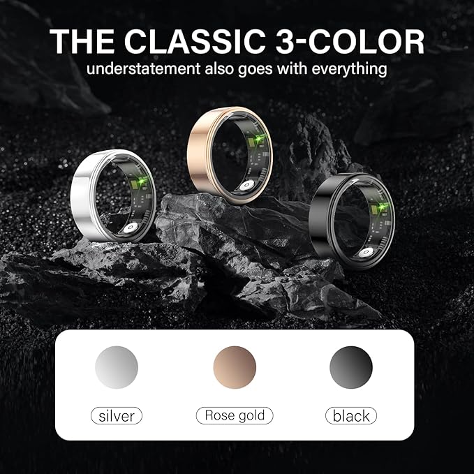 Smart Ring Health Tracker, Fitness Sleep and Heart Rate Monitor Smart Ring, Waterproof Bluetooth Fitness Tracker Ring IPX68 Waterproof (Black, 8)