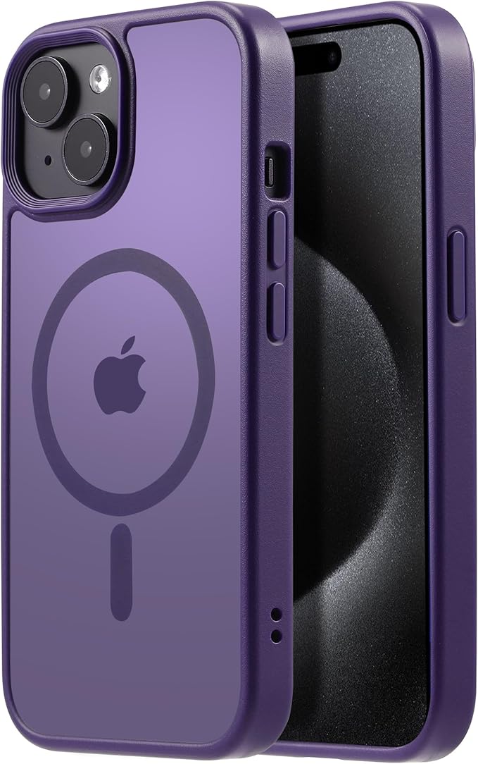 Tigowos Cellular Phone Case for iPhone 15 Plus & iPhone 14 Plus, Magnetic MIL-Grade Drop Tested, Matte Back Cover, Deep Purple