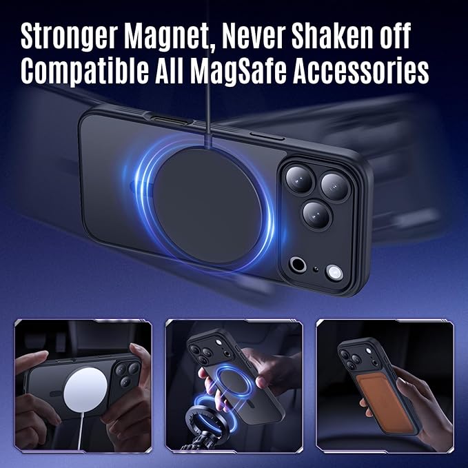 Symcele Designed for iPhone 17 Pro Case, Compatible with MagSafe, [Camera Protection] [15FT Military Drop Protection] Shockproof Translucent Matte Anti-Slip Phone Case, 6.3", Black