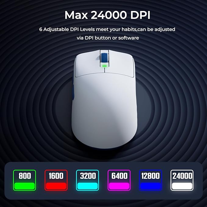 RK ROYAL KLUDGE RK M30 Wireless Gaming Mouse, 24000 DPI, 43g Ultra-Lightweight, PAW3311 Sensor, 2.4G/Bluetooth/USB-C Rechargeable Wireless Mouse with 5 Programmable Buttons for PC/Mac, White