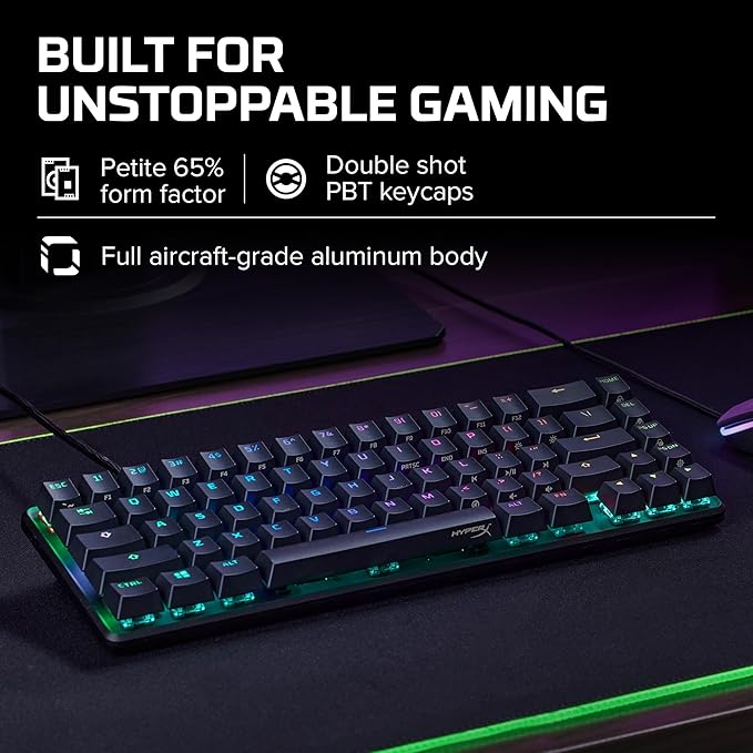 HyperX Alloy Origins 65 - Mechanical Gaming Keyboard – Compact 65% Form Factor - Tactile Aqua Switch - Double Shot PBT Keycaps - RGB LED Backlit - NGENUITY Software Compatible