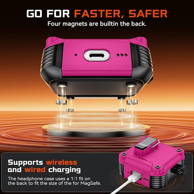 Inesore Compatible with AirPods 4 Generation Case,Secure Lock & Phone Stand Design,Compatible with MagSafe,Automatic Snap Switch Secure Cover for New AirPods 4th (2024)-Rose red