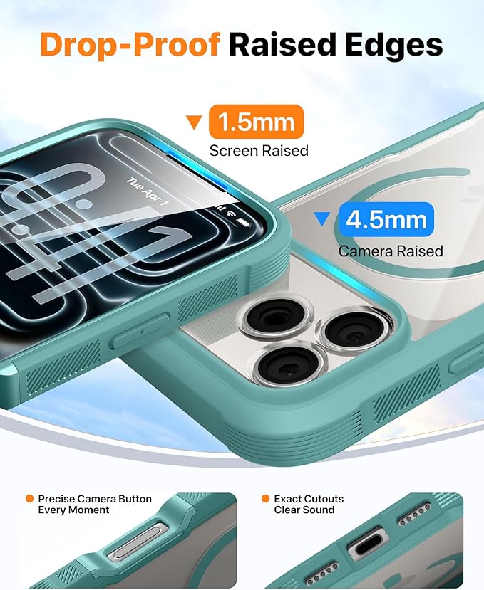 Diaclara Magnetic Designed for iPhone 17 Pro Case Full Body Bumper,[Compatible with MagSafe] Military Drop Proof Cover with Built-in Touch Sensitive Anti-Scratch Screen Protector,Green