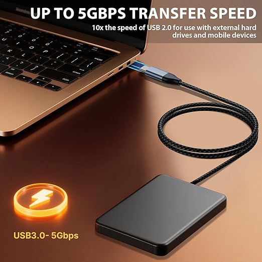 USB 3.0 to USB C, 3ft /1m USB C Male to Micro USB 3.0 Sync Cord, Nylon Braided Data Wire for Samsung, My Passport and More External Hard Drive