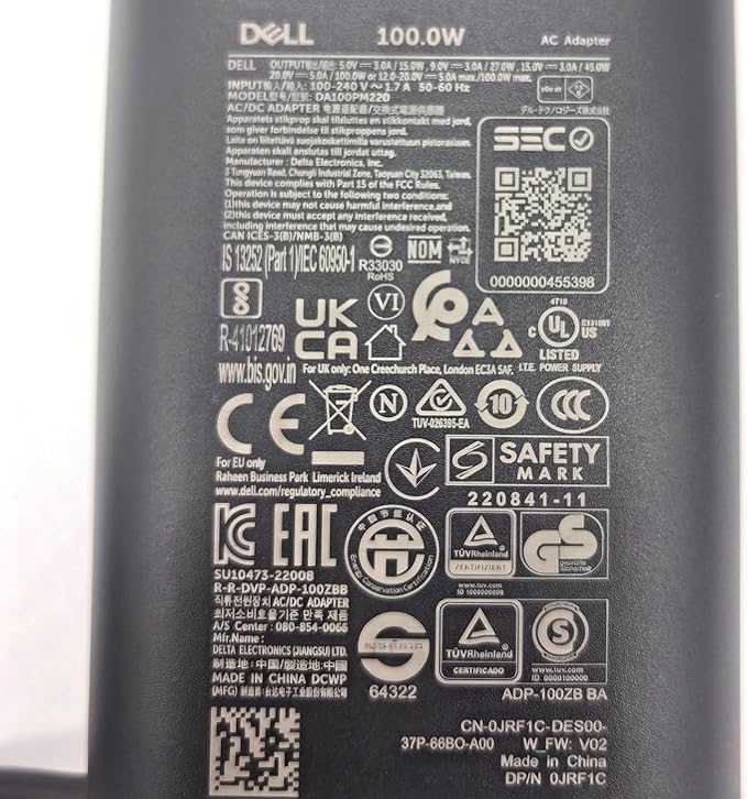 Dell 100W Laptop Charger USB C Type C GAN AC Adapter, XPS 14 9440 AC Charger, Latitude 9440 AC Adapter, Black, DA100PM220