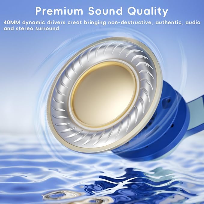 Candy Bila Kids Wired Headphones for Kids with Microphone, 85/94dB Volume Limiter Headphones for Girls Boys, Light Blue