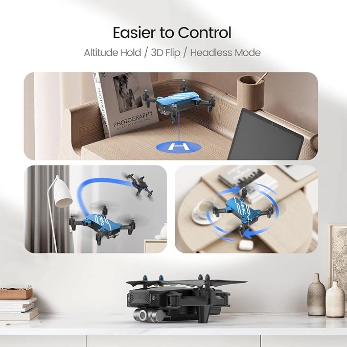 DEERC D20 Mini Drone for Kids with 720P HD FPV Camera Remote Control Toys Gifts for Boys Girls with Altitude Hold, Headless Mode, One Key Start Speed Adjustment, 3D Flips 2 Batteries, Blue