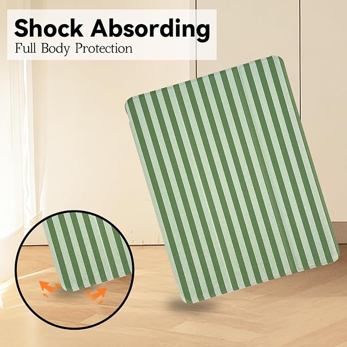 Lovmooful Compatible for iPad 5/6 (9.7-Inch,2018/2017 Model,6th/5th Generation) Case with Pencil Holder Cute Striped with Aesthetic Design Soft TPU Trifold Stand Protective-Dark Green