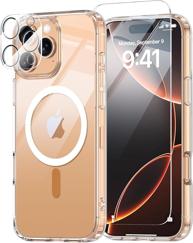 for iPhone 16 Pro Case,Compatible with MagSafe,Magnetic Slim Cover,Anti-Yellowing & Shockproof,Full Camera Protection,Includes Screen & Lens Protectors,Clear Protective Case